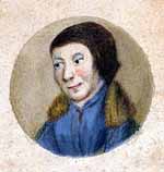 Le compositeur franco-flamand Gilles Binchois (vers 1400-1460). Aquarelle du Champion des dames de Martin Le Franc. 