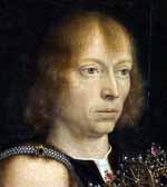 Autoportrait présumé de Gérard David, (détail de la Vierge entre les vierges) (Musée des Beaux-Arts de Rouen). 