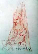 Portrait à la sanguine sur pierre noire de Marguerite d'Écosse datant du 16ème siècle par Jacques Le Boucq. (Recueil d'Arras, folio 8, Bibliothèque municipale d'Arras). 