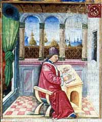 Portrait de Johannes Tinctoris (Valence, Biblioteca universitaria, MS 835) par Nardo Rapicano. 