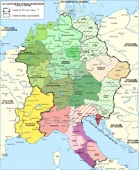 Les domaines des ducs de Bohême (en beige) à côté des « duchés éthniques » de la Germanie (en vert) vers l'an mil img3880