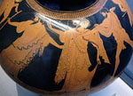 Idas et Marpessa séparés par Zeus d'Apollon, psykter attique à figures rouges d'Agrigente