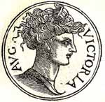 Portrait fictif par Guillaume Rouille 1553 de Victorine ou Victoria Victorine (Trente tyrans). Source : wiki/ Victorine (Trente tyrans)/ domaine public