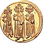 Solidus à l'effigie d'Héraclius et de ses fils Constantin III et Héraclonas.