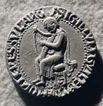 Sceau de 1190 qui représente Guilhem VIII jouant de la harpe