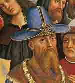 Le despote Thomas, détail Pintoriccio fresque de Pie II à Ancône, Italie vers 1471 Bibliothèque Piccolomini de la cathédrale de Sienne/ domaine public