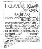 Inscription d'Éphèse donnant la carrière d'un procurateur du règne de Claude : Tiberius Claudius Babillus.