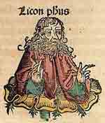Le philosophe grec Lyco de Troas, représenté dans la Chronique de Nuremberg. Source : wiki/ Lycon de Troade/ domaine public