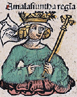 Amalasonte Reine ostrogothe (gravure sur bois de la chronique de Nuremberg)