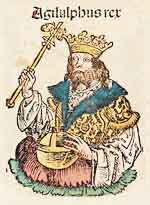 Agilulf selon la Chronique de Nuremberg (1493). Source : wiki/Agilulf/ domaine public