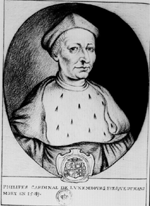 Portrait au crayon de Philippe de Luxembourg dit le cardinal du Luxembourg. Cardinal du Mans (BNF). Source : wiki/ Philippe de Luxembourg/ domaine public