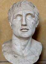 Buste de Ménandre, copie romaine en marbre d'un original grec (vers 342-291 av. jc) (Musées du Vatican) (source : wiki/domaine public)