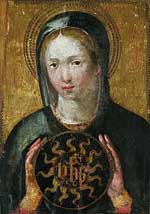 Sainte Domitille, peinture sur bois, d'Ombrie, 15ème siècle (Musée national de Varsovie). Source : wiki/Flavia Domitilla/ domaine public