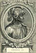 Amédée IV de Savoie Comte de Savoie, d'Aoste et de Maurienne de 1233 à 1253. Source : wiki/ Amédée IV (comte de Savoie)/ domaine public
