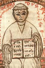 Autoportrait de Godefroid de Saint-Victor. Date : 1178-1180. Paris - Bibl. Mazarine (source : wiki/ domaine public)