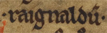 Le nom de Ragnall tel qu'il apparaît sur le folio 35Recto et verso du manuscrit de la British Library Cotton MS Julius A VII (the Chroniques de Man) : Raignaldum.