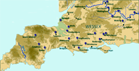 Principales localités du Wessex anglo-saxon.