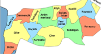 Districts de la province de Aydın (ancienne Trallès)