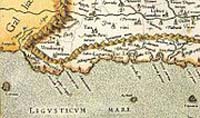 Carte antique de la Ligurie faite en 1576 par Gérard Mercator. (source : Pto/ wiki/Ligurie)