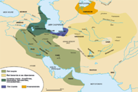 Le Moyen-Orient vers l'an 1000. Le territoire bouyide apparaît en vert clair à l'ouest