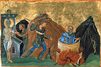 Le martyre de saint Judah Quiriace, miniature du martyrologe de saint Basile.
