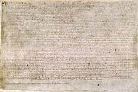 Un des quatre exemplaires restants de la Magna Carta de 1215, déposé à la bibliothèque Cotton.