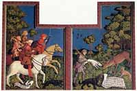 Le duc Tassilon à la chasse, accompagné de trois écuyers (Meister der Pollinger Tafeln, 1444) (Collections de peinture de l'État de Bavière à Munich)