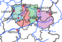 Cartes du début du 9ème siècle des 4 comtés de Hasbania (aujourd'hui Hesbaye), mentionnées dans le traité de 870 de Meerssen.