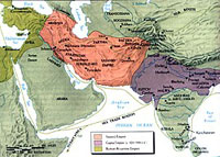 Carte comparée de l'Empire sassanide et de l'Empire gupta (320-550).