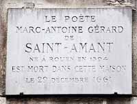 Plaque en hommage à Saint-Amant au 26 rue de Seine, Paris 6ème. Source : wiki/Marc-Antoine Girard de Saint-Amant/ licence : CC BY 2.0