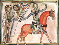 Gui de Dampierre à cheval, arborant les armes des comtes de Flandres. 