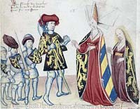 Mariage d'Henri III et d'Adélaïde de Bourgogne. Miniature par Jan van Boendale, Bibliothèque royale de Belgique.