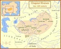 Khanat de Djaghataï : Le khanat à la fin du 13ème siècle. Source : wiki/Khanat de Djaghataï/ Licence : CC BY 3.0