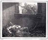 Ragnar jeté par les Anglo-Saxons dans la fosse aux serpents (représentation du 19ème siècle)