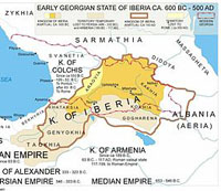 Carte de l'ancienne Ibérie. Le royaume de Mtskheta de 55 à 129 est la moitié de l'Ibérie au nord du Mtkvari.