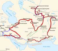 Itinéraire d'Alexandre dans les régions orientales et expédition de Néarque. Source : wiki/Néarque/ Auteur Léonidas1206