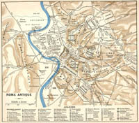 Carte de la ville de Rome au 4ème siècle (Nouveau Larousse Illustré, xixe siècle, 1866-1877).