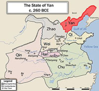 Les royaumes combattants vers -260 ; le Yan est en rose au Nord-Est