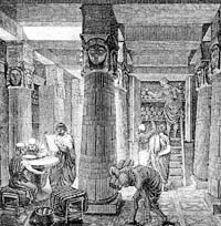 "La grande bibliothèque d'Alexandrie"sur une gravure du 19ème siècle.