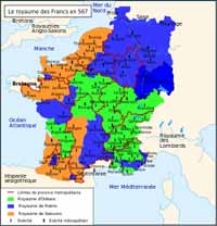 Le couloir austrasien en Provence instauré en 567. Source : wiki/Liste des souverains de Provence/domaine public