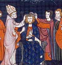 Sacre de Carloman II de France par Anségise de Sens Moine bénédictin-abbé du monastère Saint-Michel à Beauvais-archevêque de Sens (British Library, Royal)