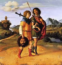 Jonathan et David portant la tête de Goliath, œuvre de Cima da Conegliano (entre 1505 et 1510)
