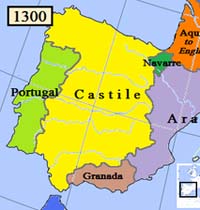 La péninsule ibérique en 1300 (Source : wiki/Royaume de Navarre)