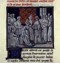 Mariage des filles de Philippe 1er par Guillaume de Tyr, Historia (BNF, Mss.Fr.68, folio 143). source : wiki/ wiki/Constance de France (1078-1126)/ domaine public