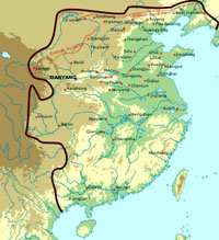 L'empire Qin après l'unification et les conquêtes du règne de Qin Shi Huangdi, vers 210 av. jc.