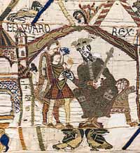 Édouard le Confesseur (première scène de la tapisserie de Bayeux). Source : wiki/ Édouard le Confesseur/ domaine public