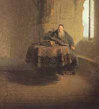 Un vieil érudit lisant dans une salle voûtée D'après Rembrandt. 