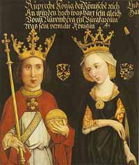 Portrait de Robert 1er du Saint Empire et d'Elisabeth de Nuremberg (musée national de Bavière). Source : wiki /Robert Ier du Saint-Empire/ domaine public