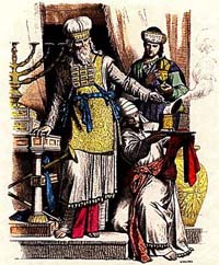 Le Grand-prêtre (illustration du xixe siècle) Grand prêtre juif portant un hoshen et des Lévites dans l'ancienne Juda.