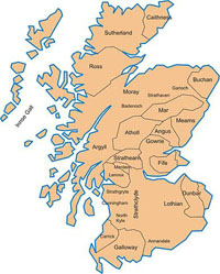 Carte des principales seigneuries d'Écosse vers 1230